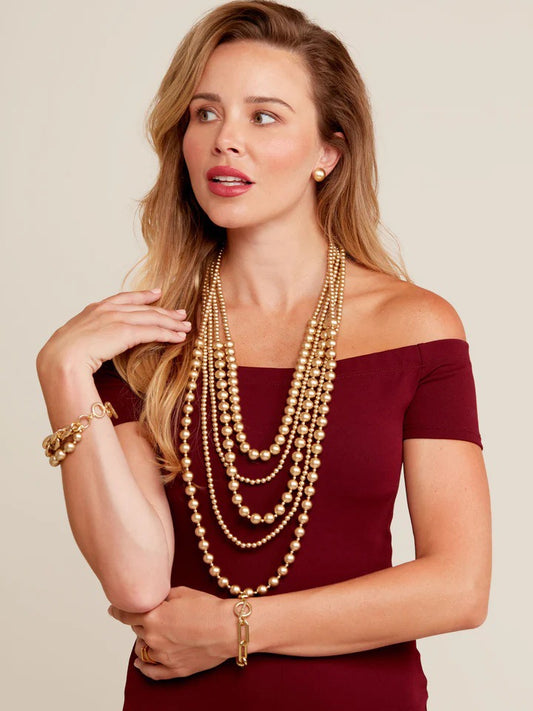Long Gold Matte Beaded Collar Necklace