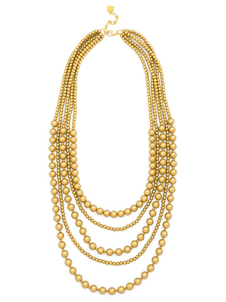 Long Gold Matte Beaded Collar Necklace