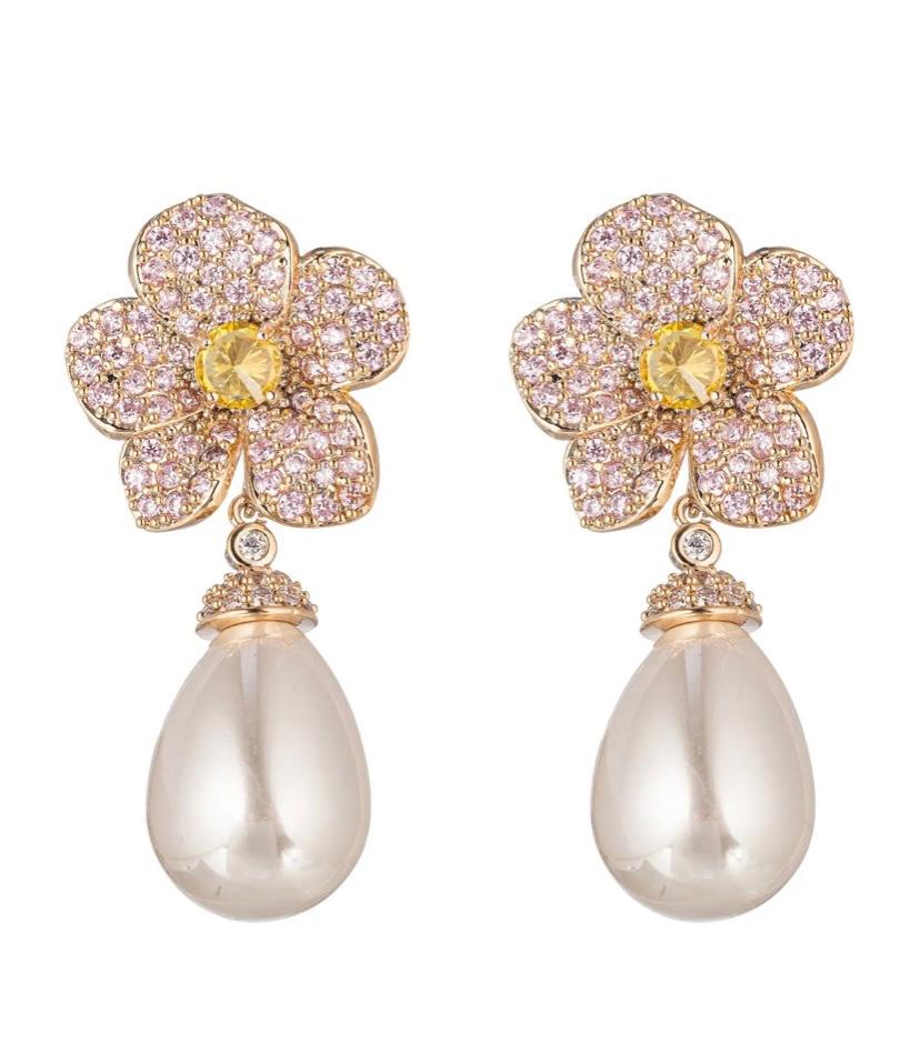 Shimmering Pink Flower Earrings