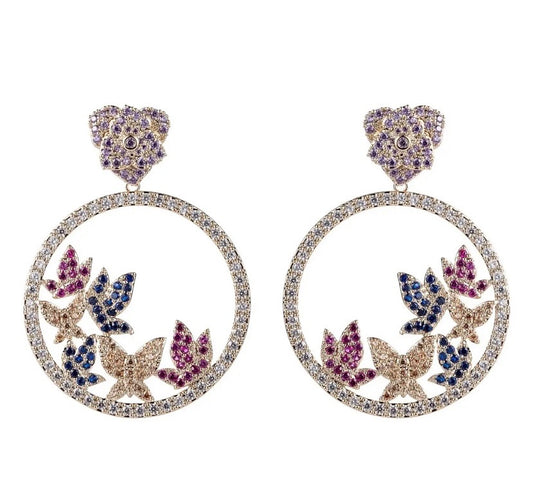 Circular Crystal Butterfly Earrings