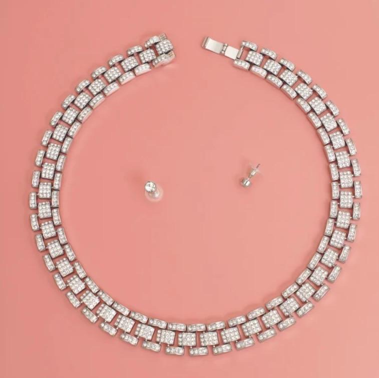 Iced Silver Chain Necklace Set