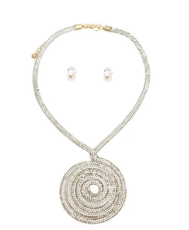 Pave Rhinestone Tube Necklace Set