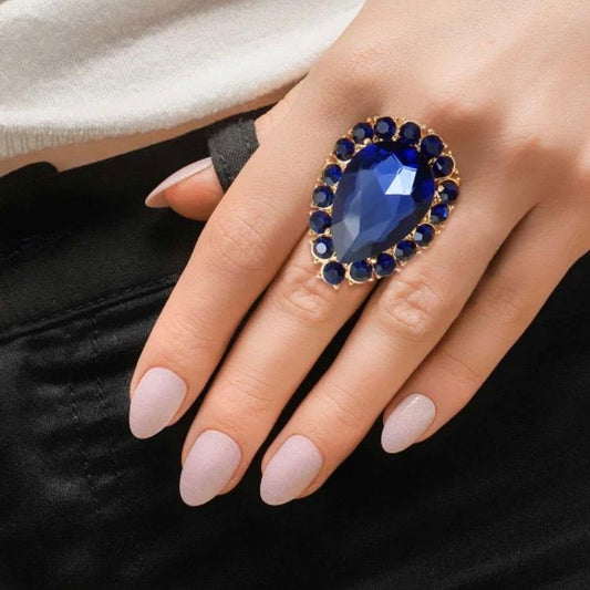 Navy Teardrop Cocktail Ring