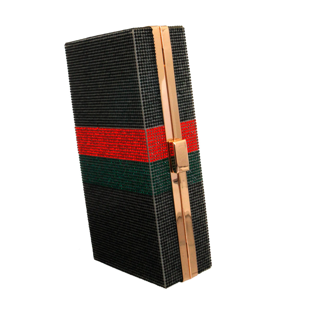 Red and Green Striped Black Clutch