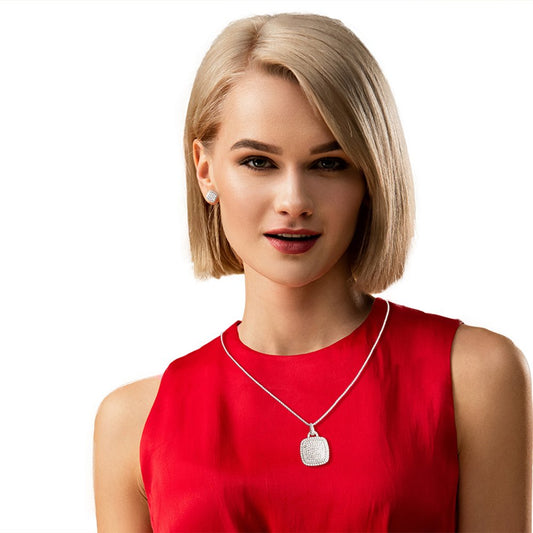Square Pave Pendant Necklace