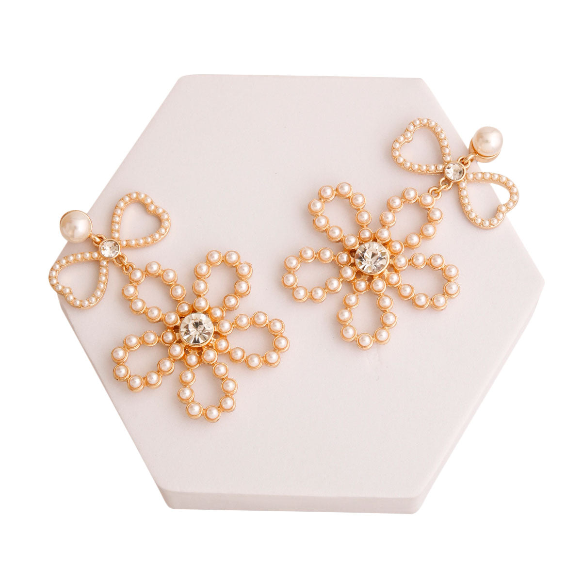 Pearl Bow Flower Earrings