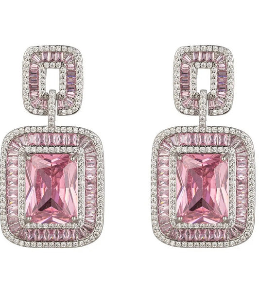 Pink Crystal Square Earrings