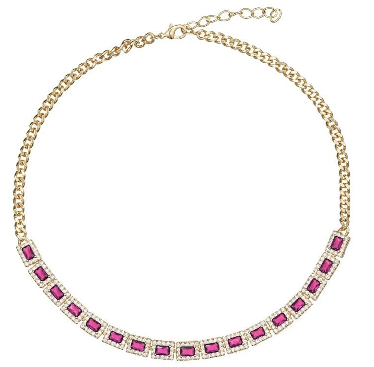 Hot Pink Dainty Crystal Necklace