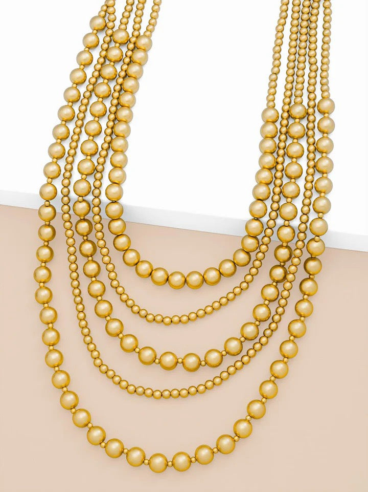 Long Gold Matte Beaded Collar Necklace