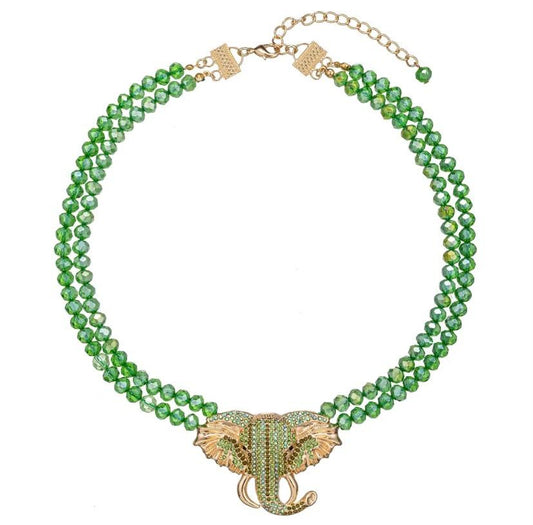 Green Elephant Beaded Necklace