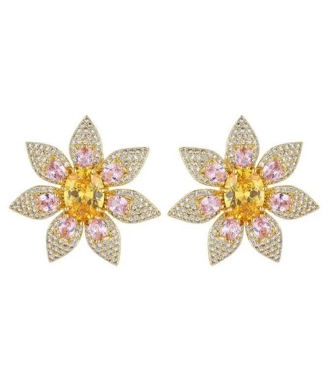 Pink & Gold Flower Earrings