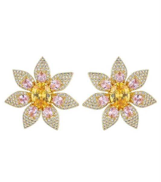 Pink & Gold Flower Earrings