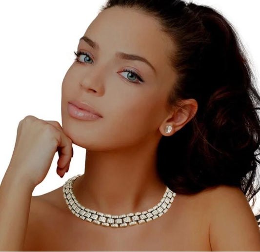 Iced Silver Chain Necklace Set