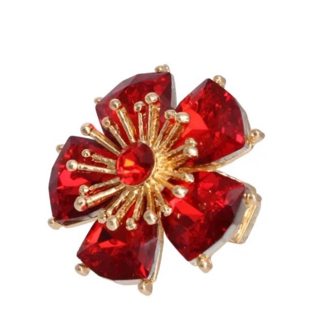 Red Daisy Crystal Ring