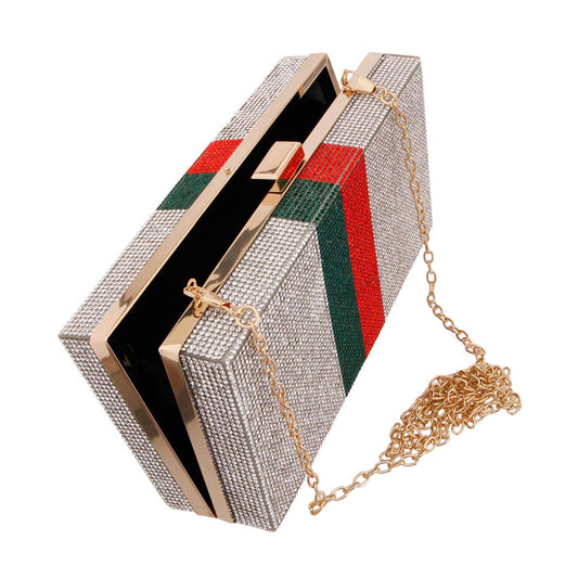 Red and Green Striped Clear Clutch