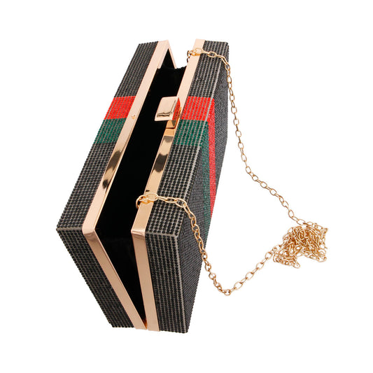 Red and Green Striped Black Clutch