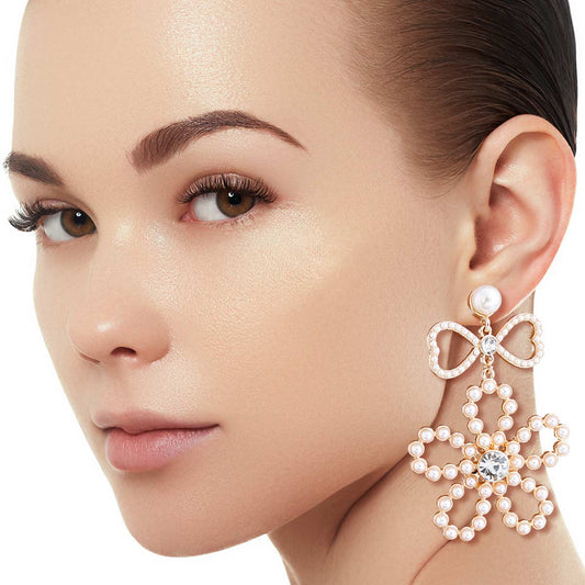 Pearl Bow Flower Earrings
